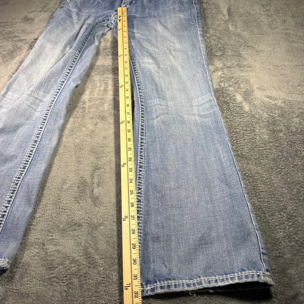 Rock and Roll Cowboy Pistol Slim Bootcut Jeans Light Wash Blue 34x32 Distressed - Picture 7 of 8